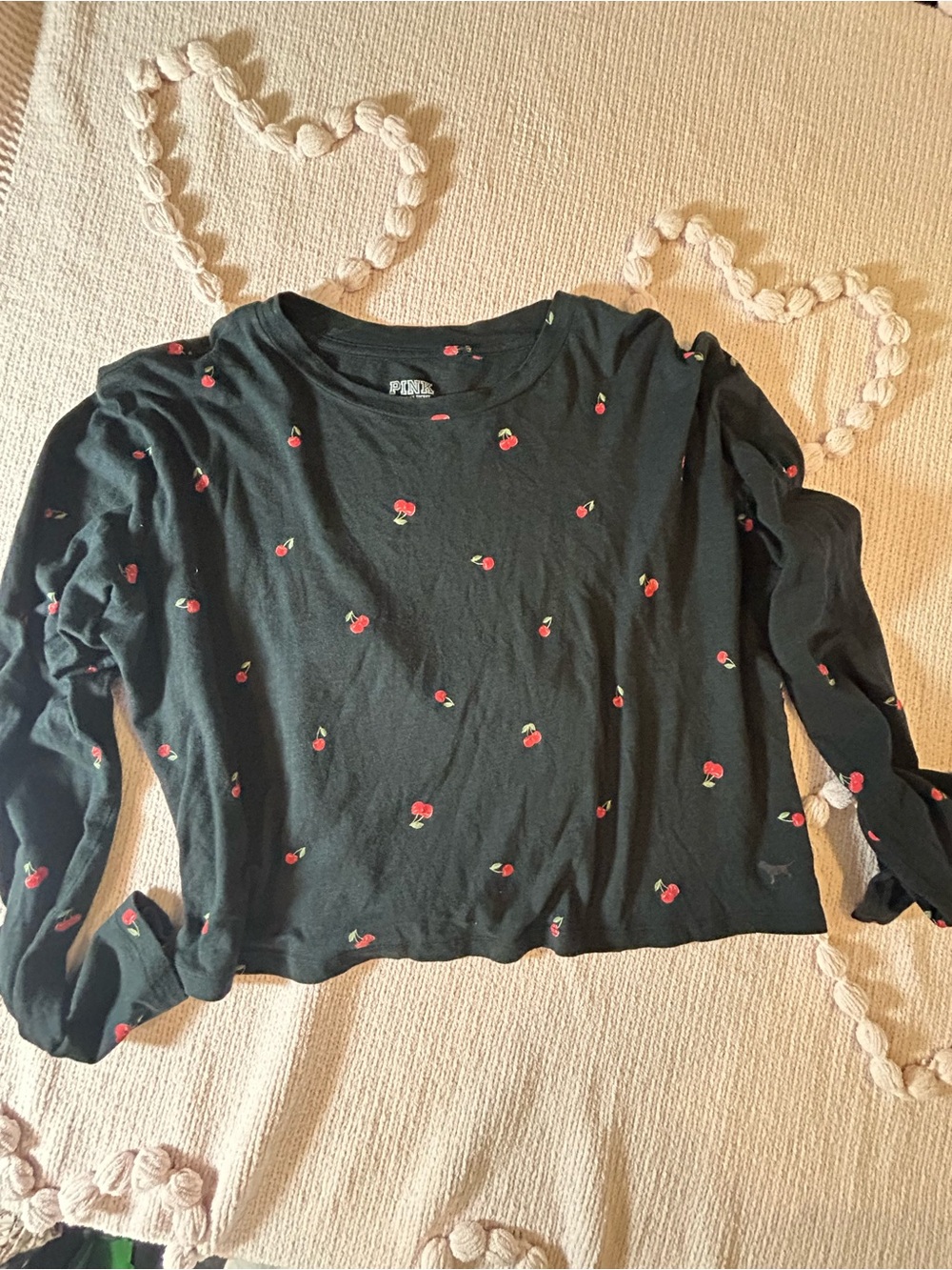 Victoria Secrets PINK Y2K Black Cherry Embroidered Long-Sleeve Top